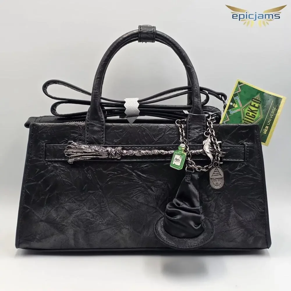 Wicked Elphaba Broomstick Crinkle Texture Black Crossbody Handbag Purse New - Picture 1 of 6
